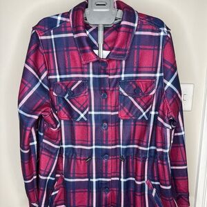 Torrid Sz 3 Berry Tartan Plaid Drawstring Waist Flannel Blanket Jacket Coat